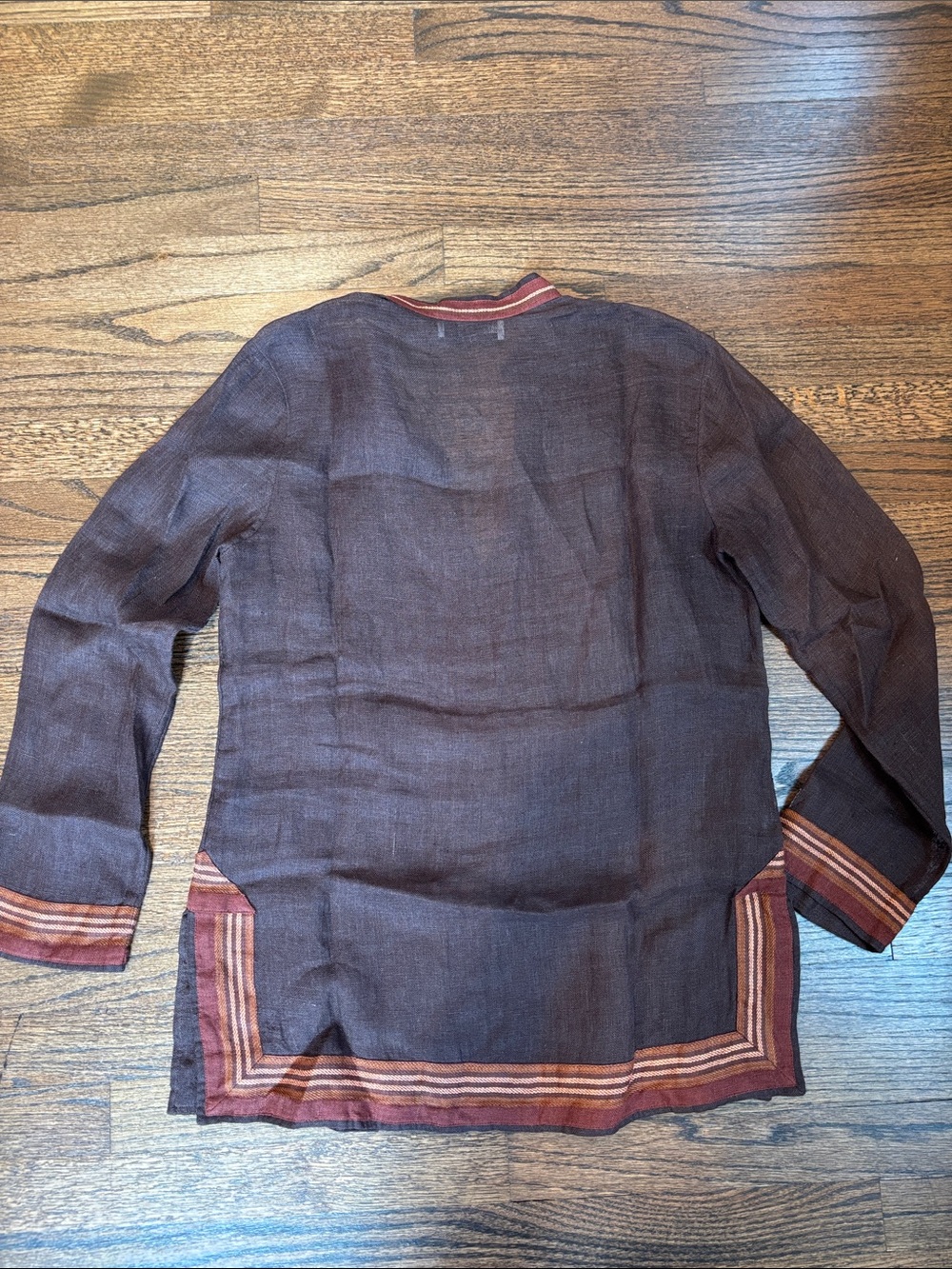 TORY BURCH Striped linen tunic dark brown size small - Picture 6 of 6